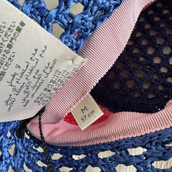 NWT GUCCI  Gg-Logo Striped Faux-Raffia Hat $750 SZ M Bucket Pink Blue Red - Picture 4 of 9